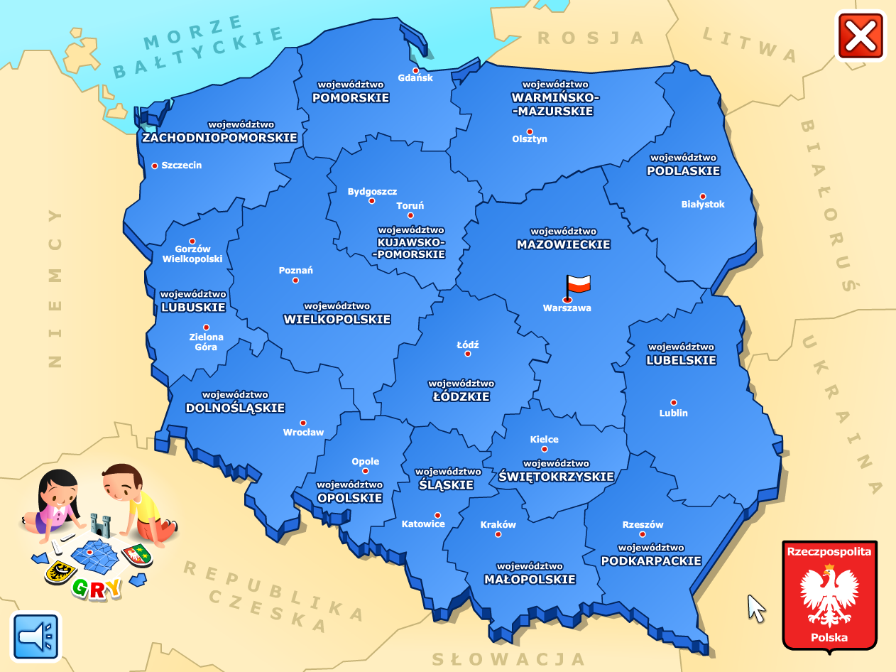 Wstęp Ten multimedialny program przybliży dzieciom tematykę podziału Polski na województwa.