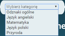 Dzięki rozwijalnej liście wyboru możemy wyświetlić zdobyte odznaki w widoku przedmiotowym lub ogólnym: Wyniki