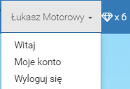 Menu użytkownika Menu użytkownika znajduje się w prawym górnym rogu ekranu. Uruchamia się je poprzez kliknięcie nazwy użytkownika: Suma diamentów zdobytych we wszystkich kursach. Witaj.