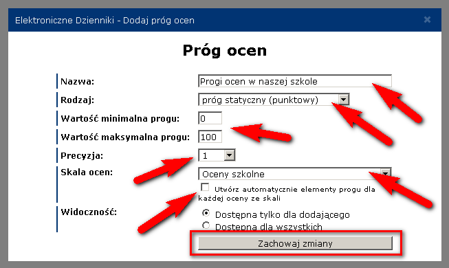 Krok 2. Kliknij + dodaj próg ocen, aby dodad nowy próg ocen. Krok 3.