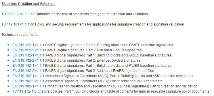 Electronic Signatures and Infrastructures (ESI) Opublikowane i opracowywane