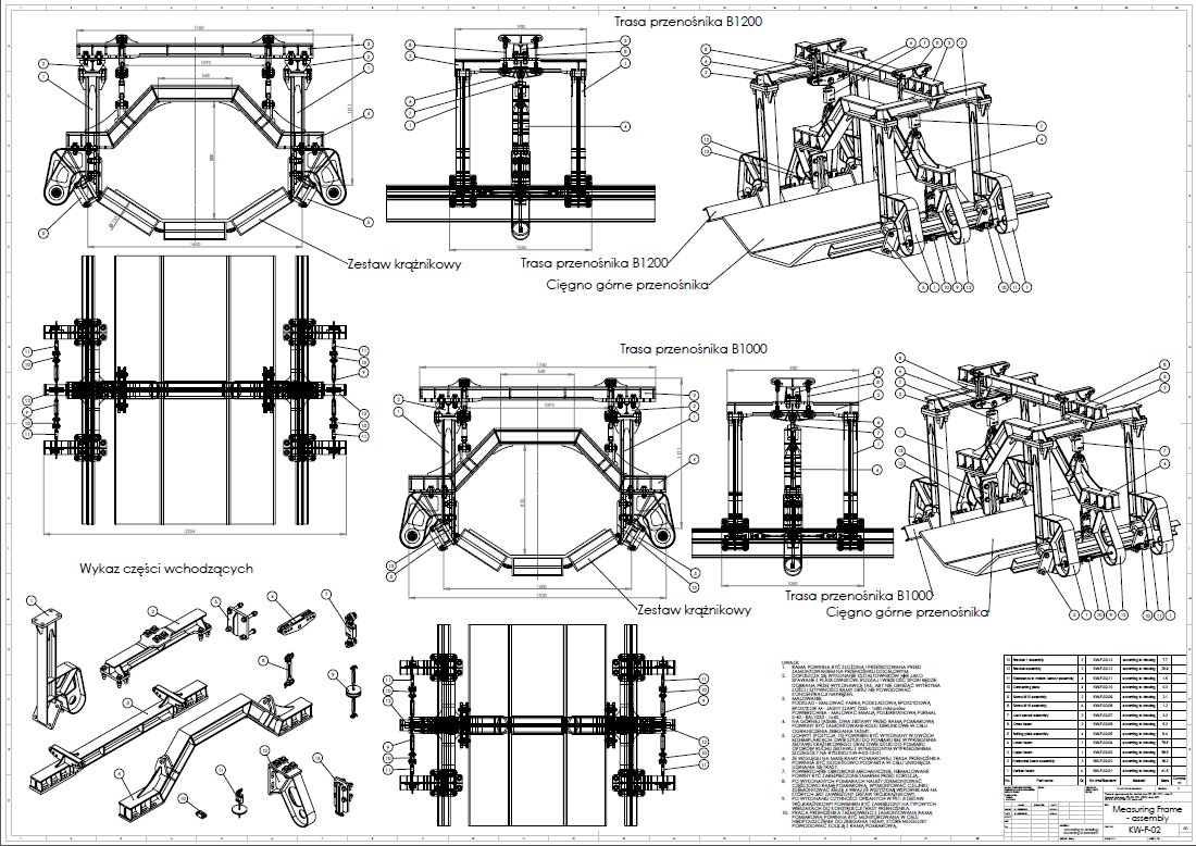 49 Rys. 3. Rysunek złożeniowy mobilnego stanowiska pomiarowego Fig. 3. Assembly drawing of measuring unit structure W trakcie procesu projektowego ramy pomiarowej uwzględniono szereg wymagań technicznych, związanych m.