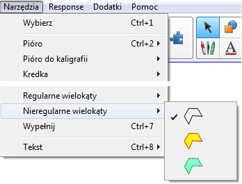 Co zostało ulepszone: dodano funkcję kształty i wielokąty August 13, 2015 Dostęp do wielokątów i funkcji kształtów Wielokąty nieregularne: wybierz Nieregularne wielokąty w menu Narzędzia Narzędzie