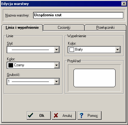 9 Załączniki 9.1.10 Edycja warstwy - dialog Dialog służy do ustalenia parametrów warstwy rysunku 388.