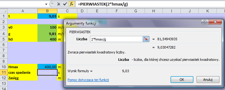 Rysunek 14. Tworzenie formuły z użyciem okna Wstawianie nazwy 15.