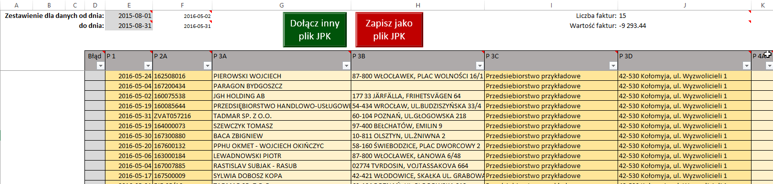 Dodatkowo dodałem dwie operacje pomocnicze, które mogą się czasem przydać: [Wyzeruj wszystkie pola JPK] resetuje zawartość skoroszytu (można ją potraktować jak "reset do ustawień fabrycznych")