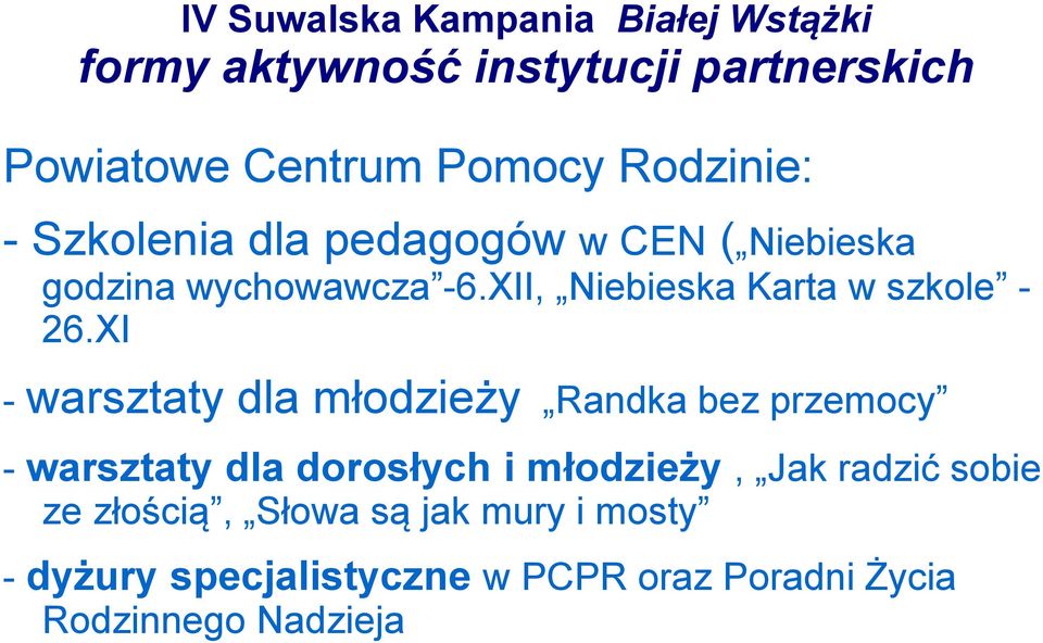 XI - warsztaty dla młodzieży Randka bez przemocy - warsztaty dla dorosłych i młodzieży,