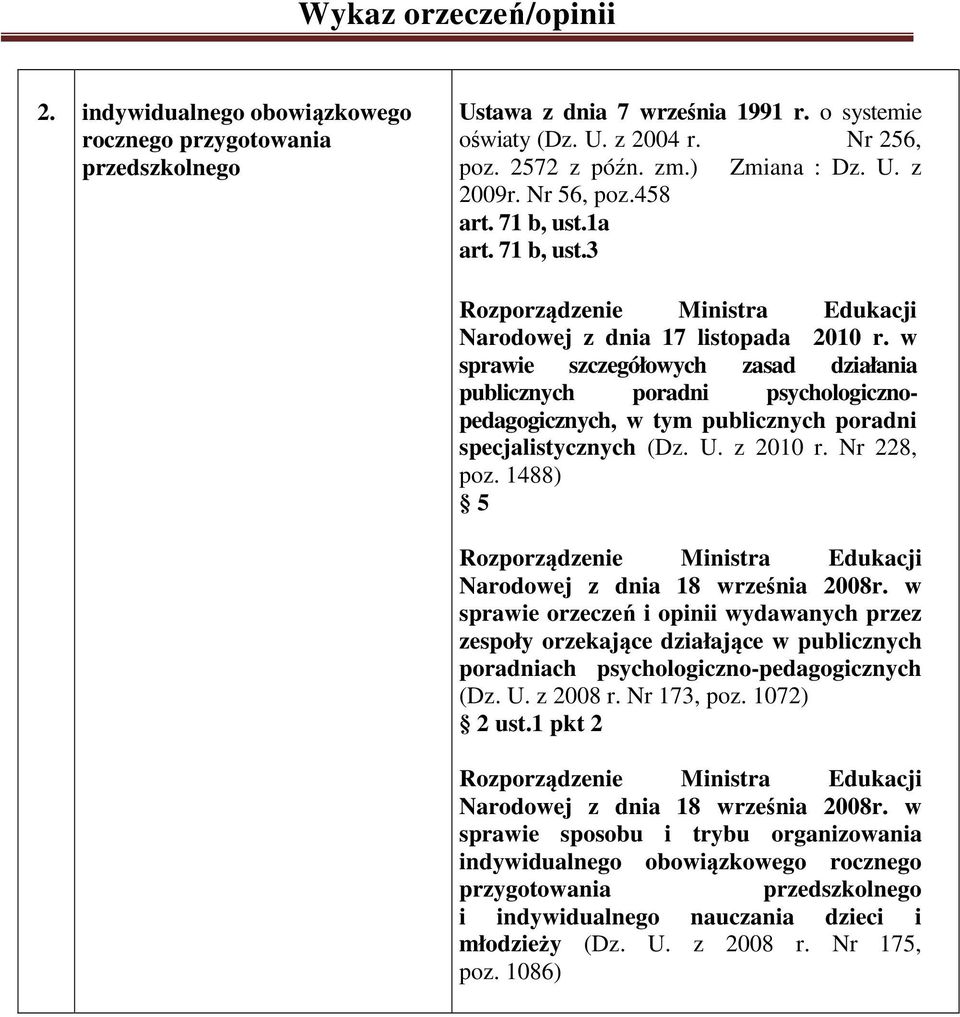 w sprawie szczegółowych zasad działania publicznych poradni psychologicznopedagogicznych, poz. 1488) 2 ust.