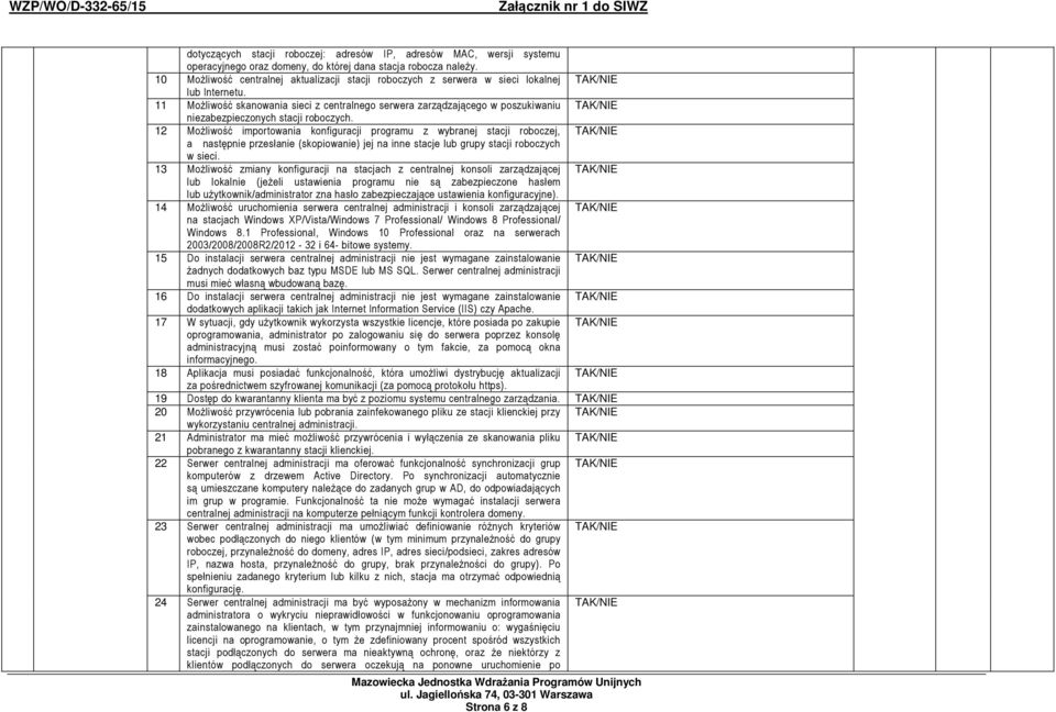 11 Możliwość skanowania sieci z centralnego serwera zarządzającego w poszukiwaniu TAK/NIE niezabezpieczonych stacji roboczych.