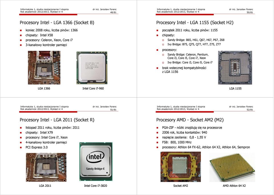 Q75, Q77, H77, Z75, Z77 procesory: Sandy Bridge: Celeron, Pentium, Core i3, Core i5, Core i7, Xeon Ivy Bridge: Core i3, Core i5, Core i7 brak wstecznej kompatybilności z LGA 1156 LGA 1366 Intel Core
