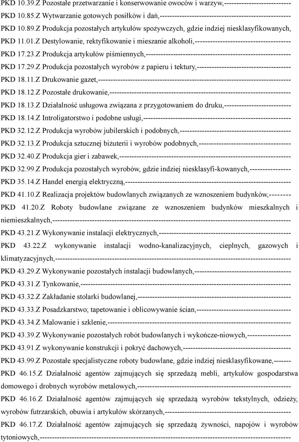 Z Destylowanie, rektyfikowanie i mieszanie alkoholi,-------------------------------------- PKD 17.23.