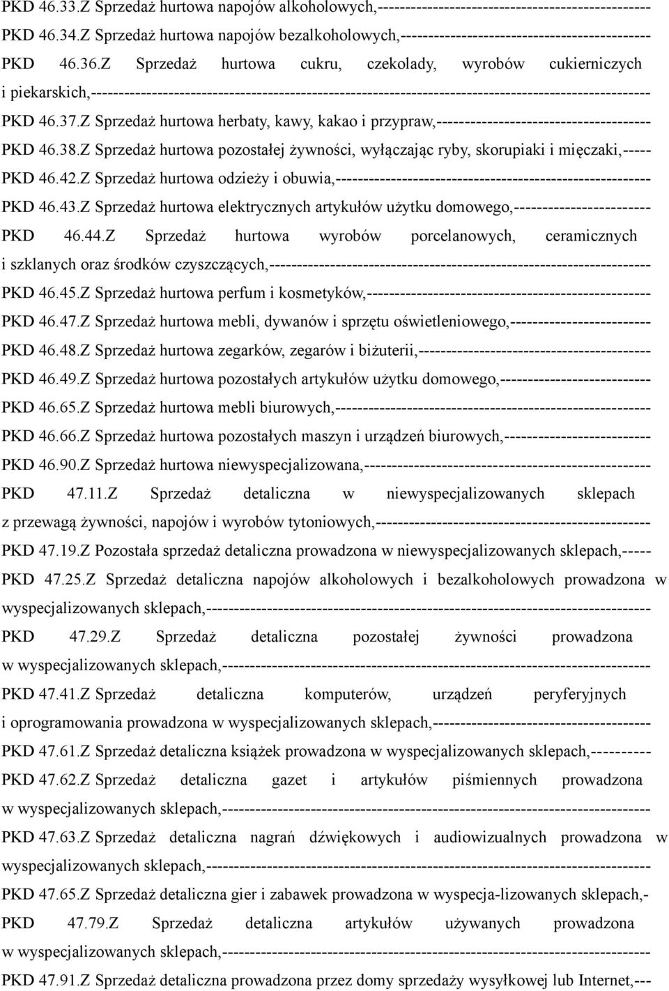 Z Sprzedaż hurtowa cukru, czekolady, wyrobów cukierniczych i piekarskich,----------------------------------------------------------------------------------------------------- PKD 46.37.