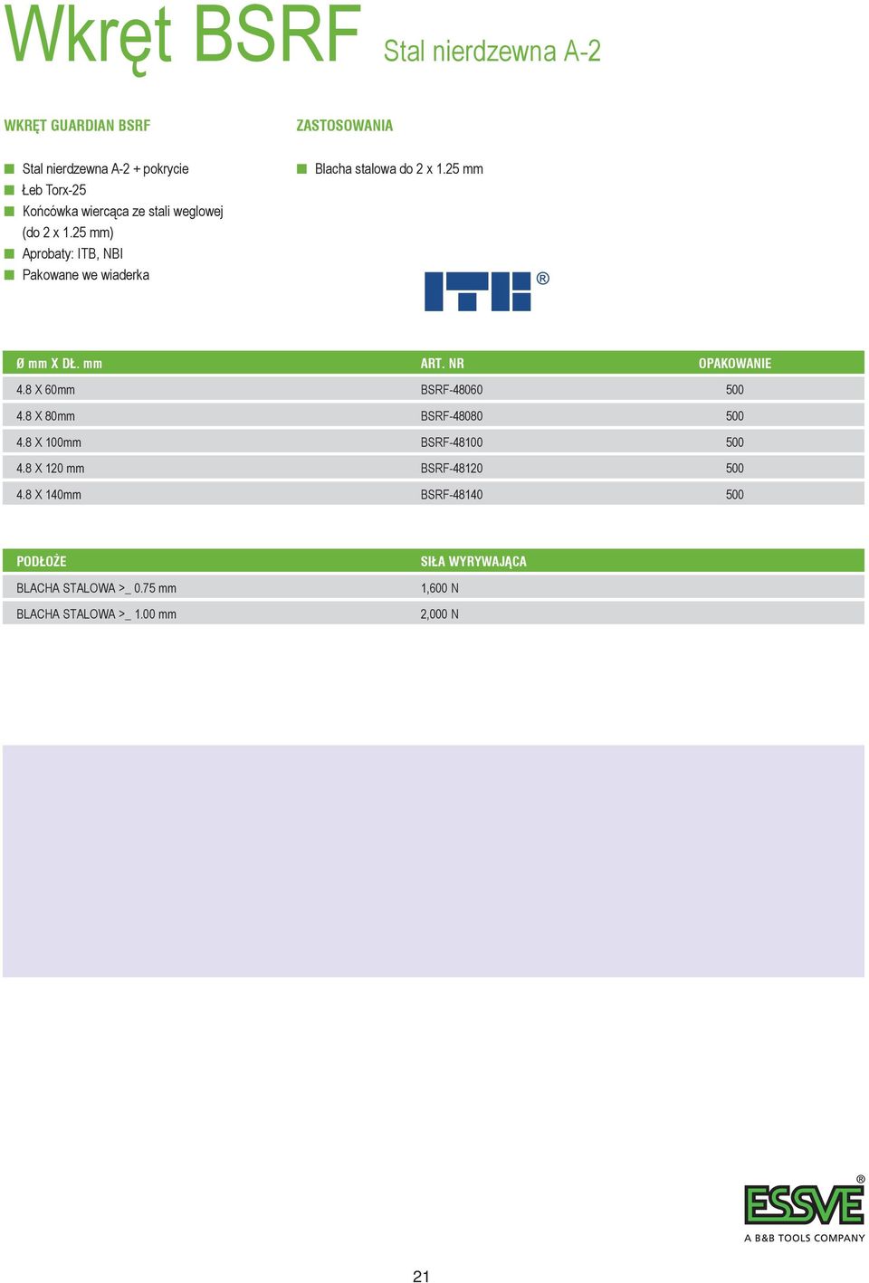 mm art. NR opakowanie 4.8 x 60mm bsrf-48060 500 4.8 x 80mm bsrf-48080 500 4.8 x 100mm bsrf-48100 500 4.