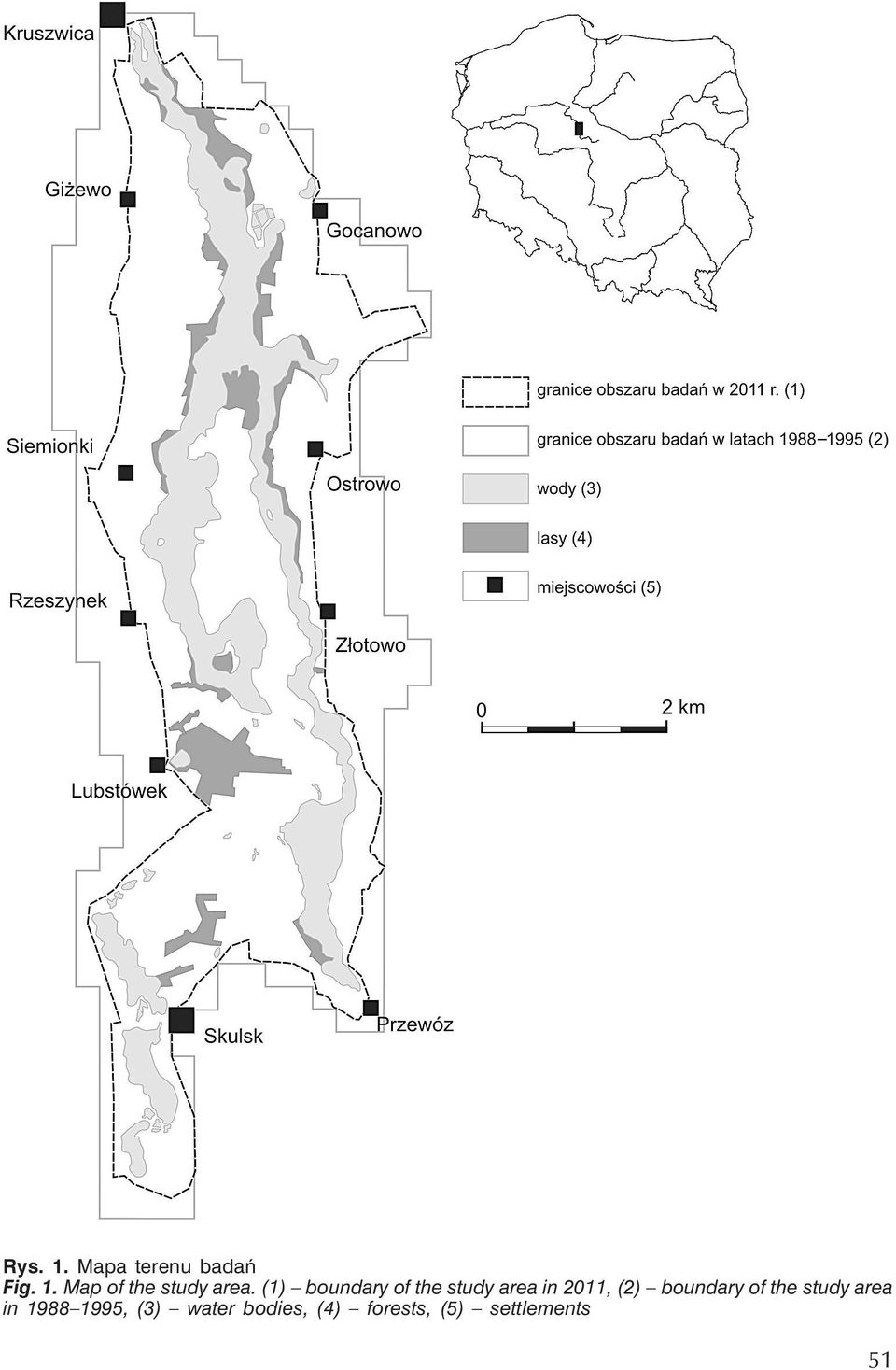 boundary of the study area in 1988 1995, (3)