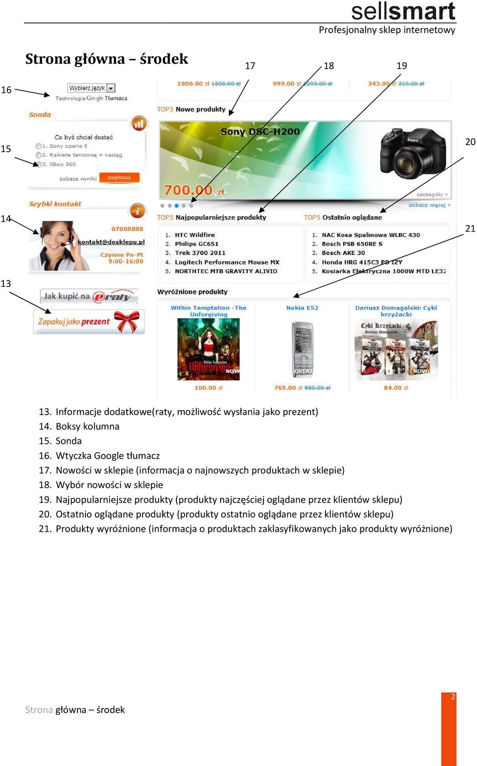 Najpopularniejsze produkty (produkty najczęściej oglądane przez klientów sklepu) 20.