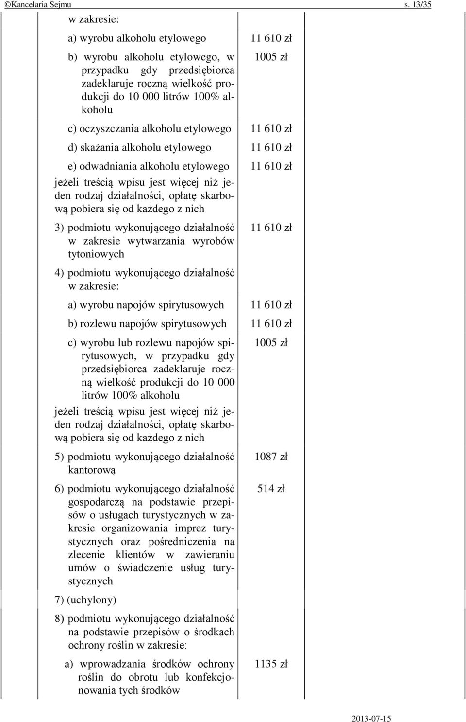 oczyszczania alkoholu etylowego 11 610 zł d) skażania alkoholu etylowego 11 610 zł e) odwadniania alkoholu etylowego jeżeli treścią wpisu jest więcej niż jeden rodzaj działalności, opłatę skarbową