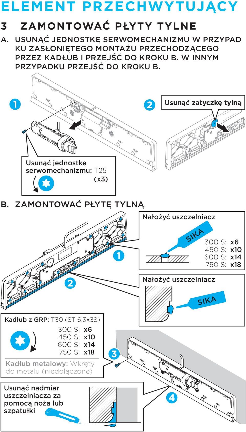 W INNYM PRZYPADKU PRZEJŚĆ DO KROKU B. 1 2 Usunąć zatyczkę tylną Usunąć jednostkę serwomechanizmu: T25 (x3) B.