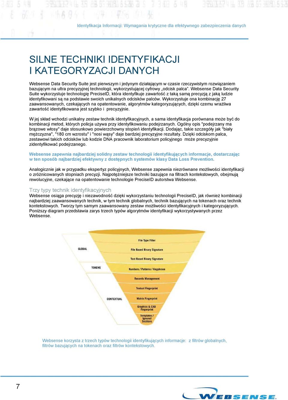 Websense Data Security Suite wykorzystuje technologię PreciseID, która identyfikuje zawartość z taką samą precyzją z jaką ludzie identyfikowani są na podstawie swoich unikalnych odcisków palców.