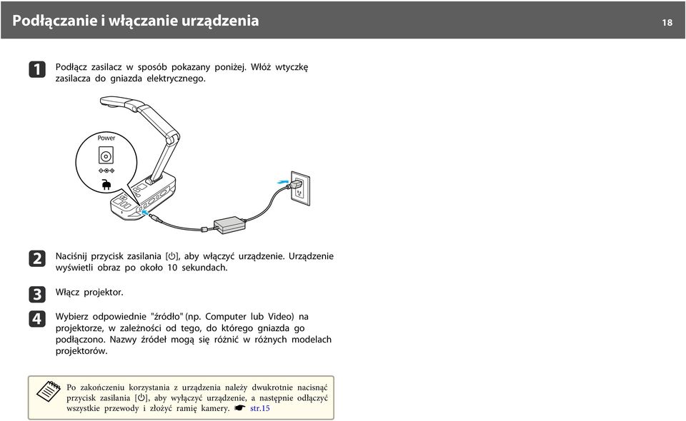 Wybierz odpowiednie "źródło" (np. Computer lub Video) n projektorze, w zleżności od tego, do którego gnizd go podłączono.