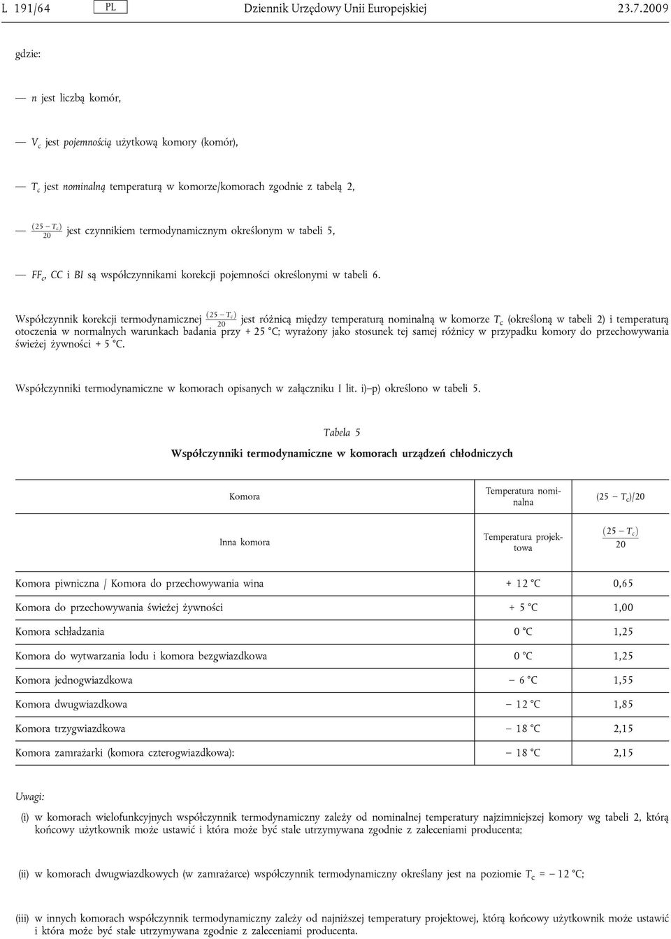 określonym w tabeli 5, FF c, CC i BI są współczynnikami korekcji pojemności określonymi w tabeli 6.