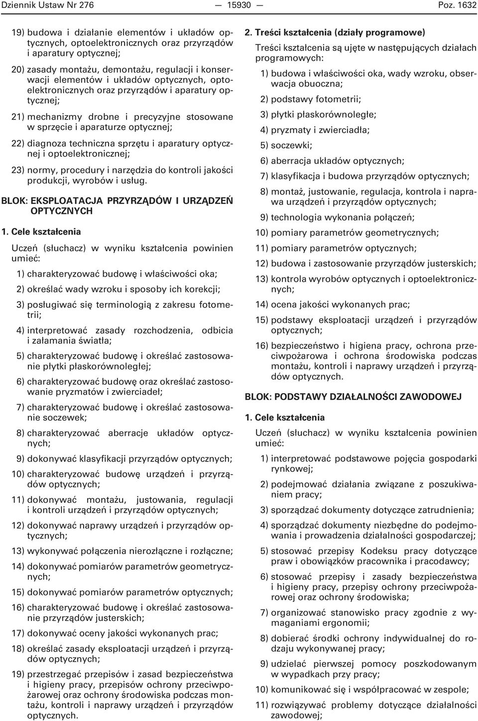 optycznych, optoelektronicznych oraz przyrządów i aparatury optycznej; 21) mechanizmy drobne i precyzyjne stosowane w sprzęcie i aparaturze optycznej; 22) diagnoza techniczna sprzętu i aparatury