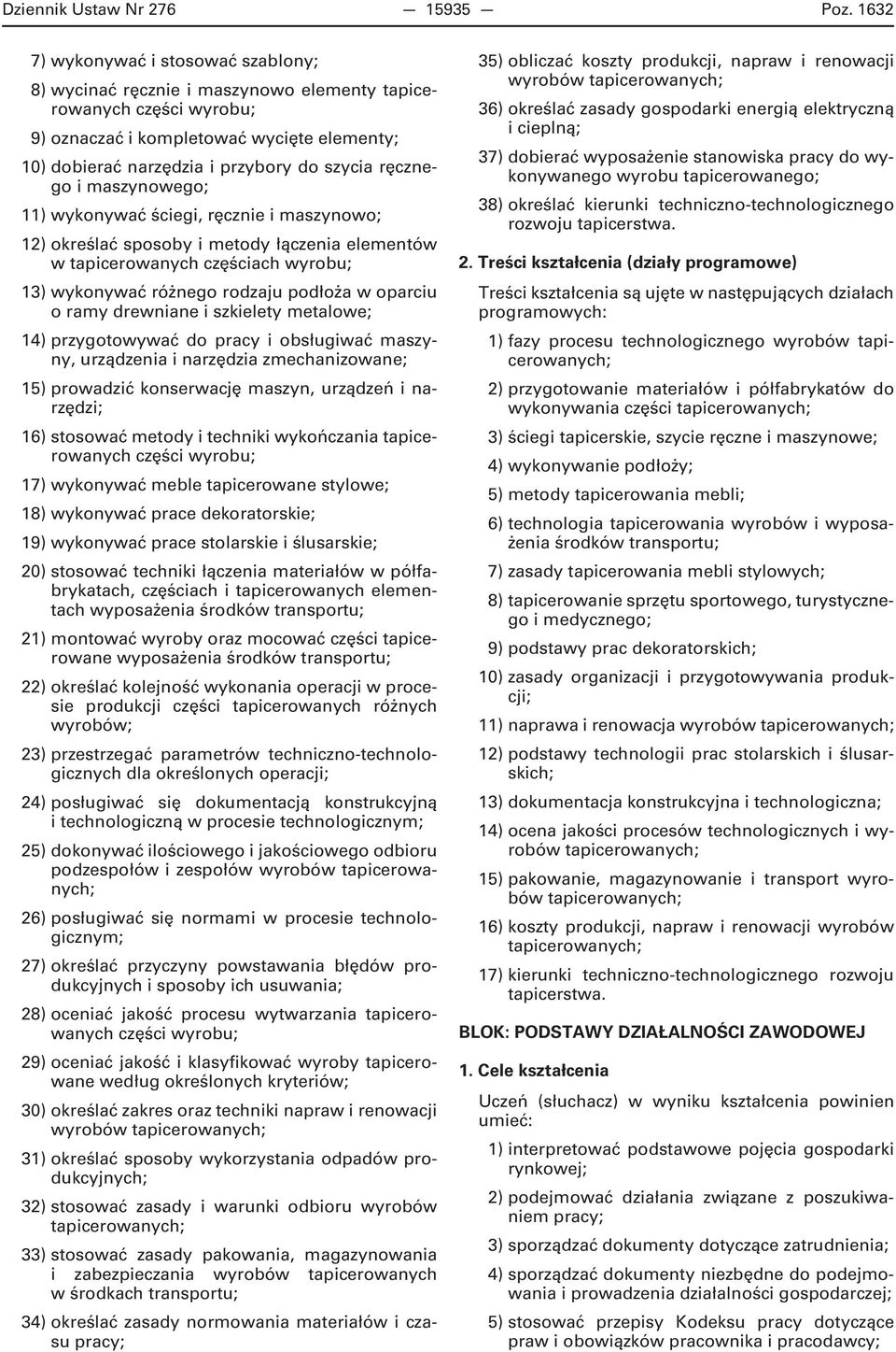 ręcznego i maszynowego; 11) wykonywać ściegi, ręcznie i maszynowo; 12) określać sposoby i metody łączenia elementów w tapicerowanych częściach wyrobu; 13) wykonywać różnego rodzaju podłoża w oparciu