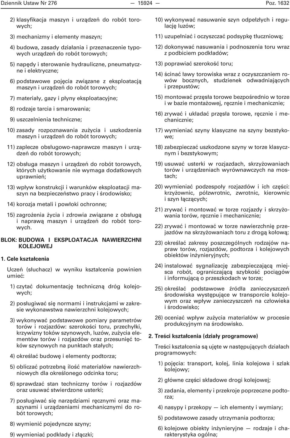 hydrauliczne, pneumatyczne i elektryczne; 6) podstawowe pojęcia związane z eksploatacją maszyn i urządzeń do robót torowych; 7) materiały, gazy i płyny eksploatacyjne; 8) rodzaje tarcia i smarowania;