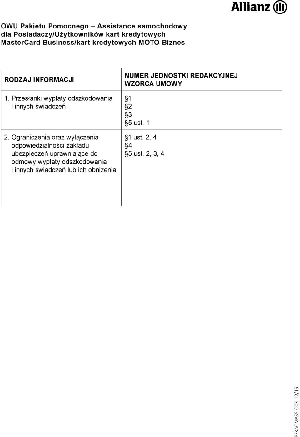 wyłączenia odpowiedzialności zakładu ubezpieczeń uprawniające do odmowy wypłaty odszkodowania i innych świadczeń