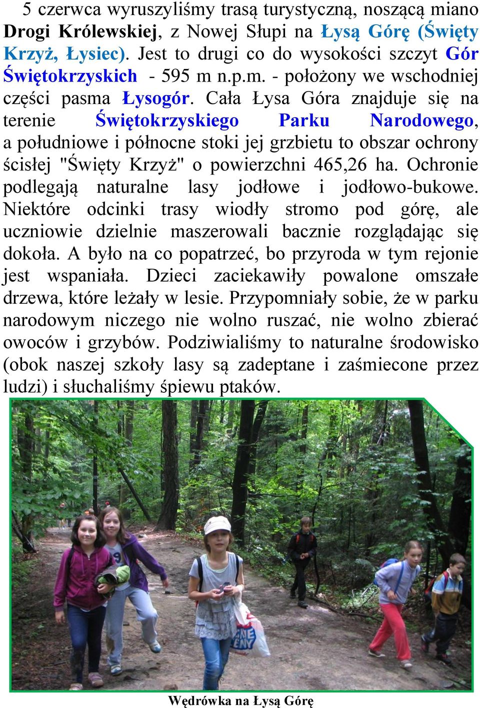 Ochronie podlegają naturalne lasy jodłowe i jodłowo-bukowe. Niektóre odcinki trasy wiodły stromo pod górę, ale uczniowie dzielnie maszerowali bacznie rozglądając się dokoła.