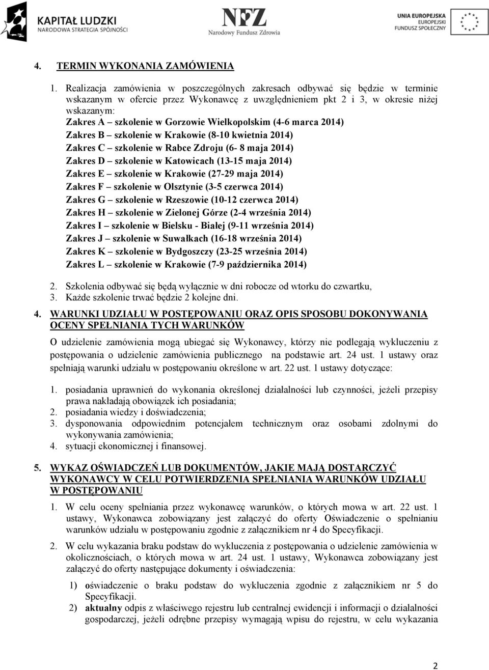 Wielkopolskim (4-6 marca 2014) Zakres B szkolenie w Krakowie (8-10 kwietnia 2014) Zakres C szkolenie w Rabce Zdroju (6-8 maja 2014) Zakres D szkolenie w Katowicach (13-15 maja 2014) Zakres E