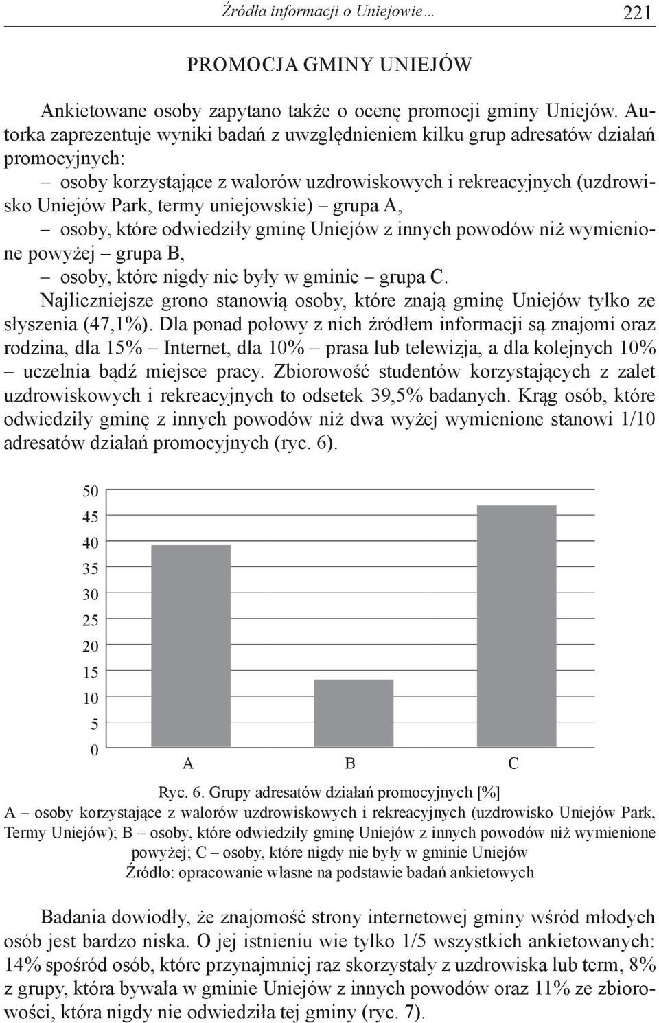 grupa A, osoby, które odwiedziły gminę Uniejów z innych powodów niż wymienione powyżej grupa B, osoby, które nigdy nie były w gminie grupa C.