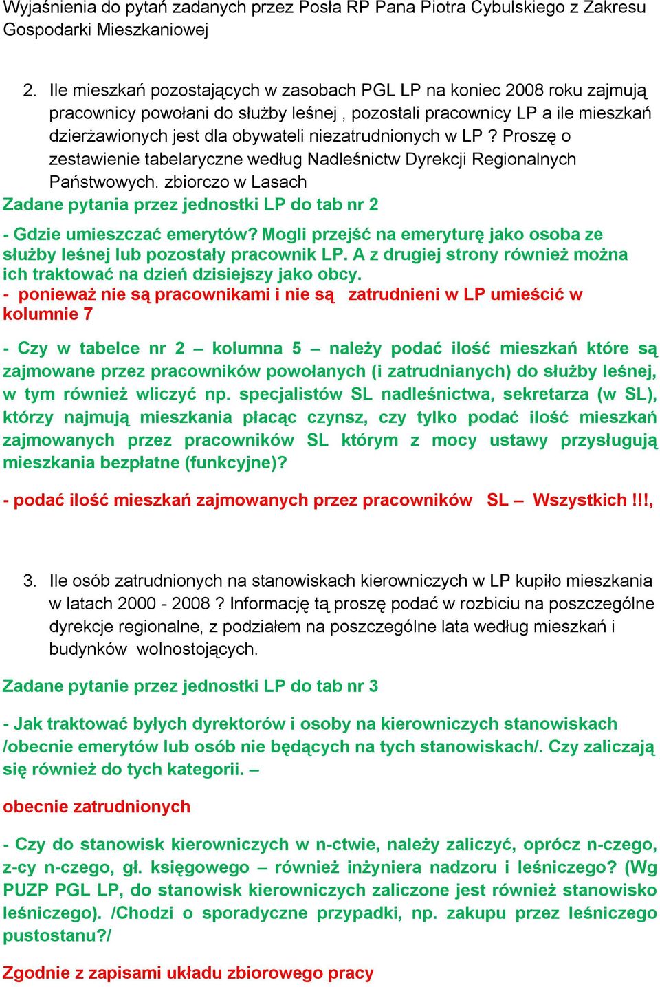 niezatrudnionych w LP? Proszę o zestawienie tabelaryczne według Nadleśnictw Dyrekcji Regionalnych Państwowych.