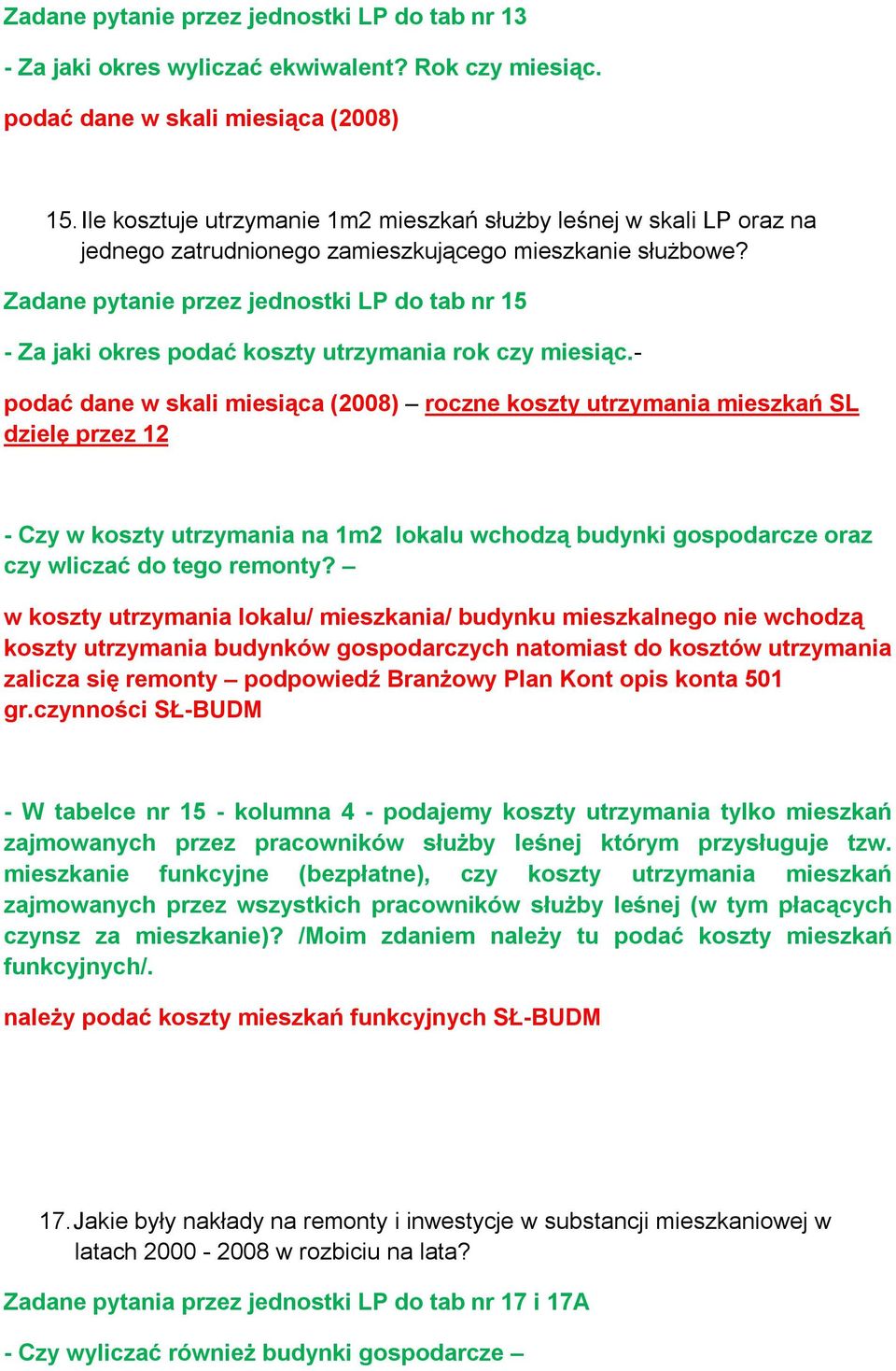 Zadane pytanie przez jednostki LP do tab nr 15 - Za jaki okres podać koszty utrzymania rok czy miesiąc.