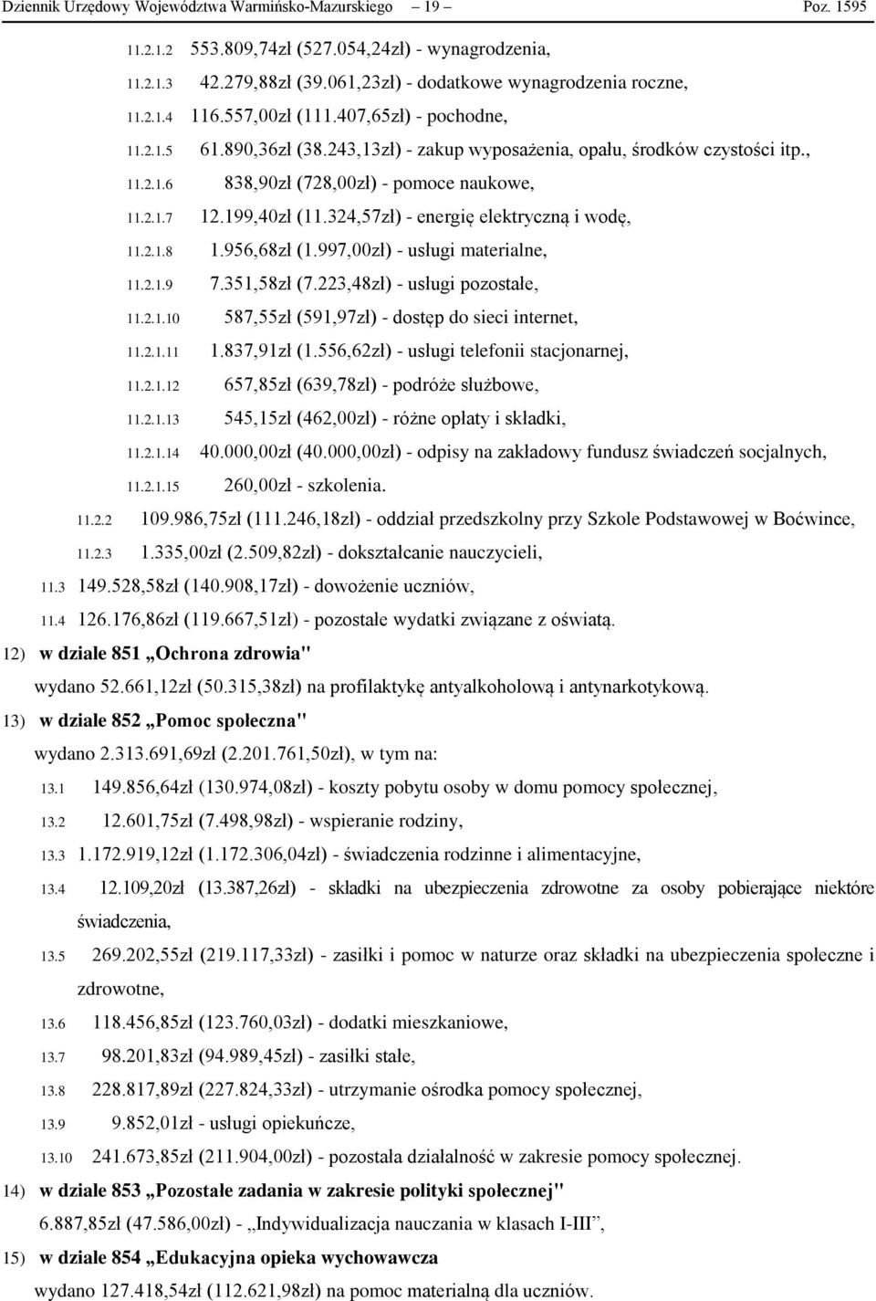 324,57zł) - energię elektryczną i wodę, 11.2.1.8 1.956,68zł (1.997,00zł) - usługi materialne, 11.2.1.9 7.351,58zł (7.223,48zł) - usługi pozostałe, 11.2.1.10 587,55zł (591,97zł) - dostęp do sieci internet, 11.