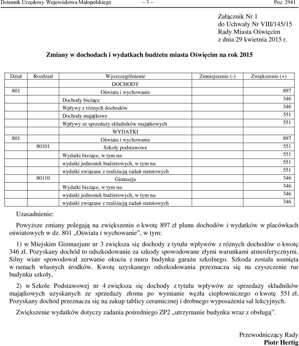 Wpływy ze sprzedaży składników majątkowych 551 WYDATKI 801 Oświata i wychowanie 897 80101 Szkoły podstawowe 551 Wydatki bieżące, w tym na: 551 wydatki jednostek budżetowych, w tym na: 551 wydatki