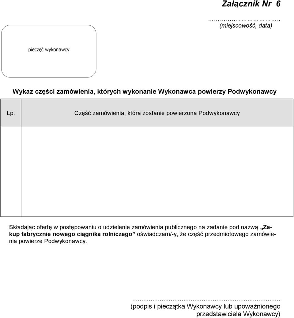 Część zamówienia, która zostanie powierzona Podwykonawcy Składając ofertę w postępowaniu o udzielenie zamówienia