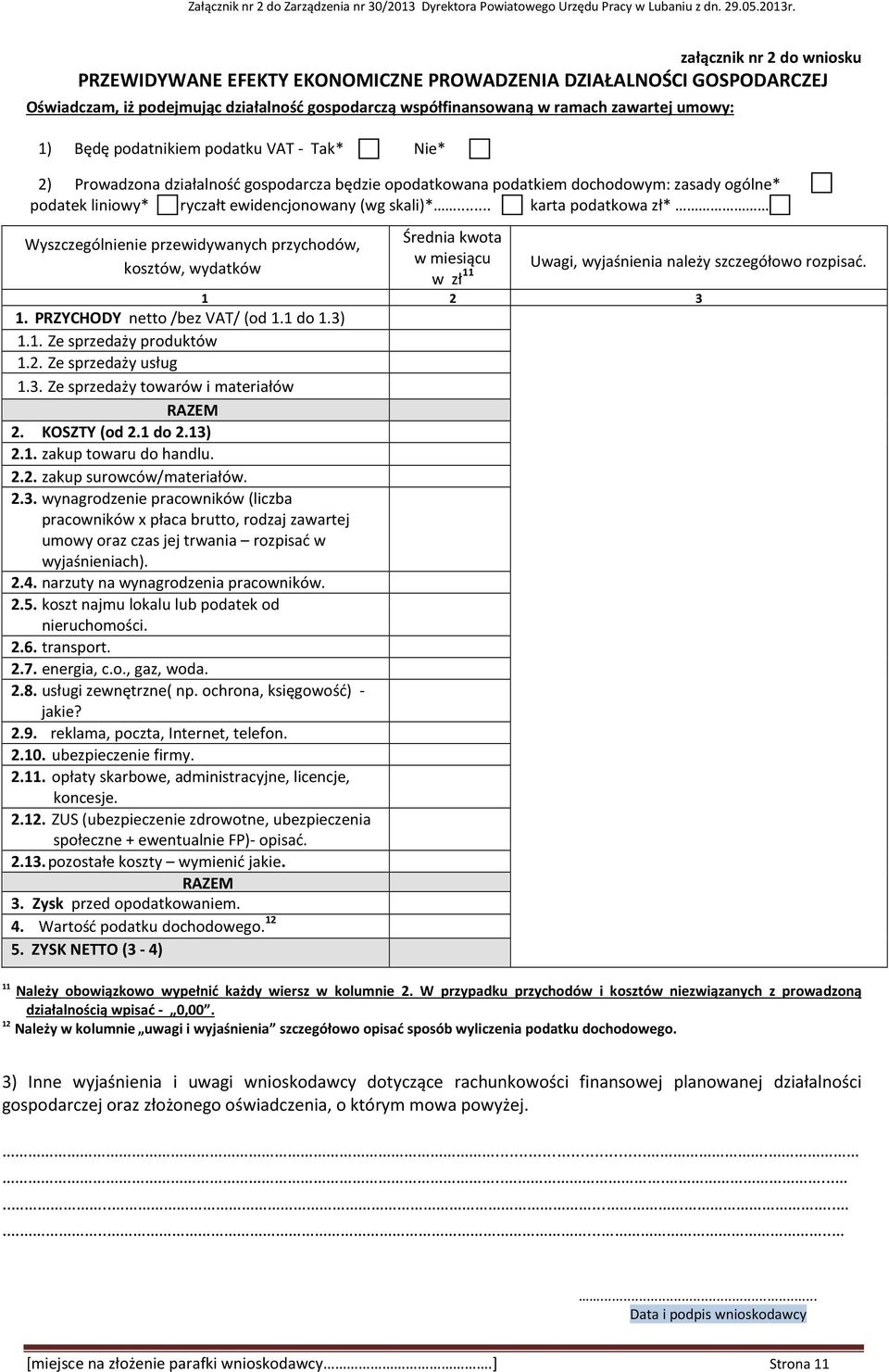 .. karta podatkowa zł* Wyszczególnienie przewidywanych przychodów, kosztów, wydatków Średnia kwota w miesiącu w zł 11 Uwagi, wyjaśnienia należy szczegółowo rozpisać. 1 2 3 1.