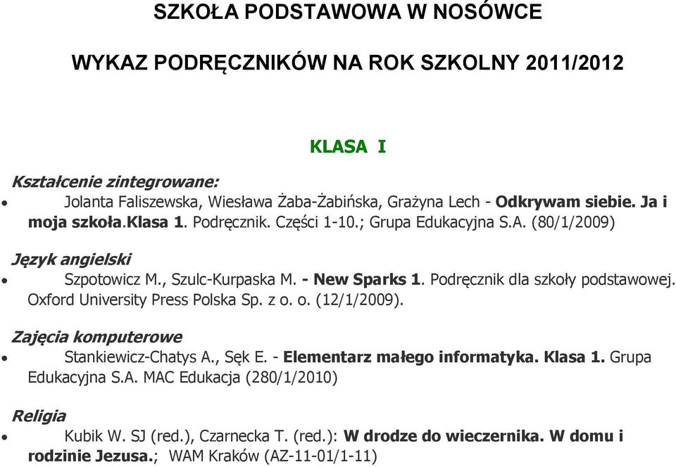 Podręcznik dla szkoły podstawowej. Oxford University Press Polska Sp. z o. o. (12/1/2009). Zajęcia komputerowe Stankiewicz-Chatys A., Sęk E.