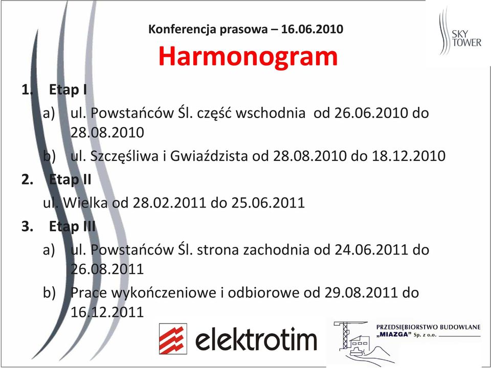 Wielka od 28.02.2011 do 25.06.2011 3. Etap III Harmonogram a) ul. Powstańców Śl.