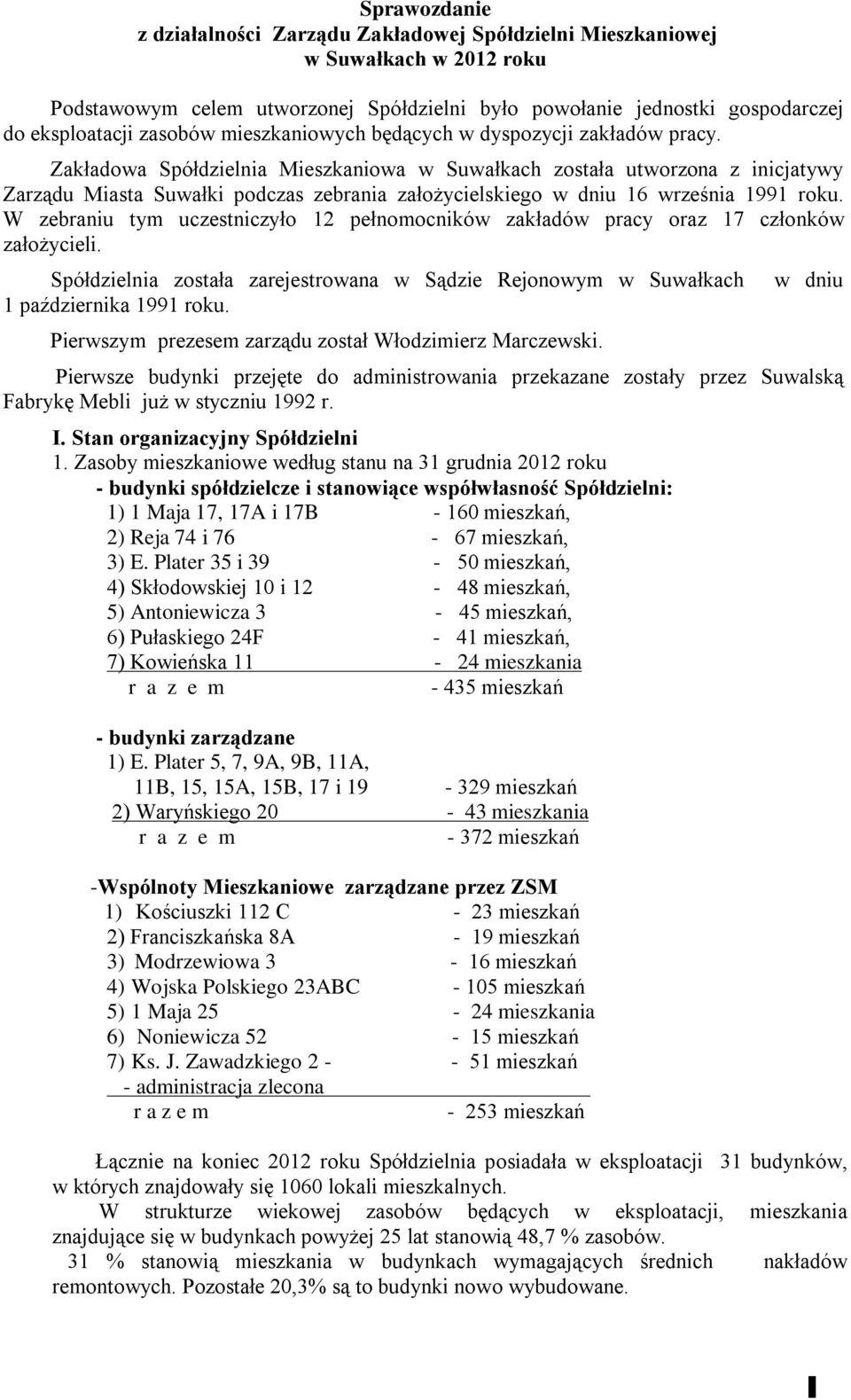 Zakładowa Spółdzielnia Mieszkaniowa w Suwałkach została utworzona z inicjatywy Zarządu Miasta Suwałki podczas zebrania założycielskiego w dniu 16 września 1991 roku.