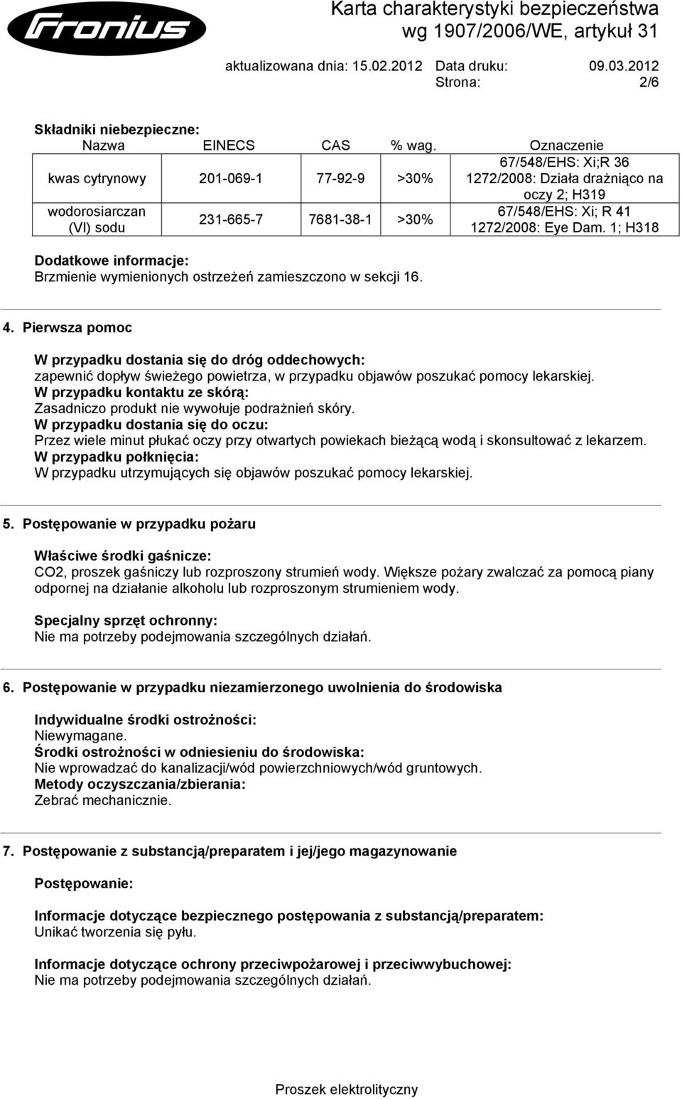 Dam. 1; H318 Dodatkowe informacje: Brzmienie wymienionych ostrzeżeń zamieszczono w sekcji 16. 4.