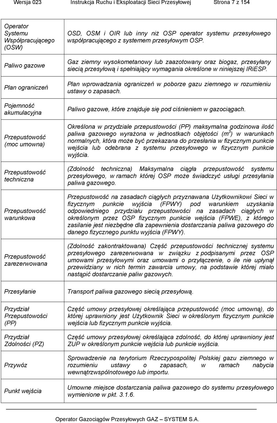 Gaz ziemny wysokometanowy lub zaazotowany oraz biogaz, przesyłany siecią przesyłową i spełniający wymagania określone w niniejszej IRiESP.