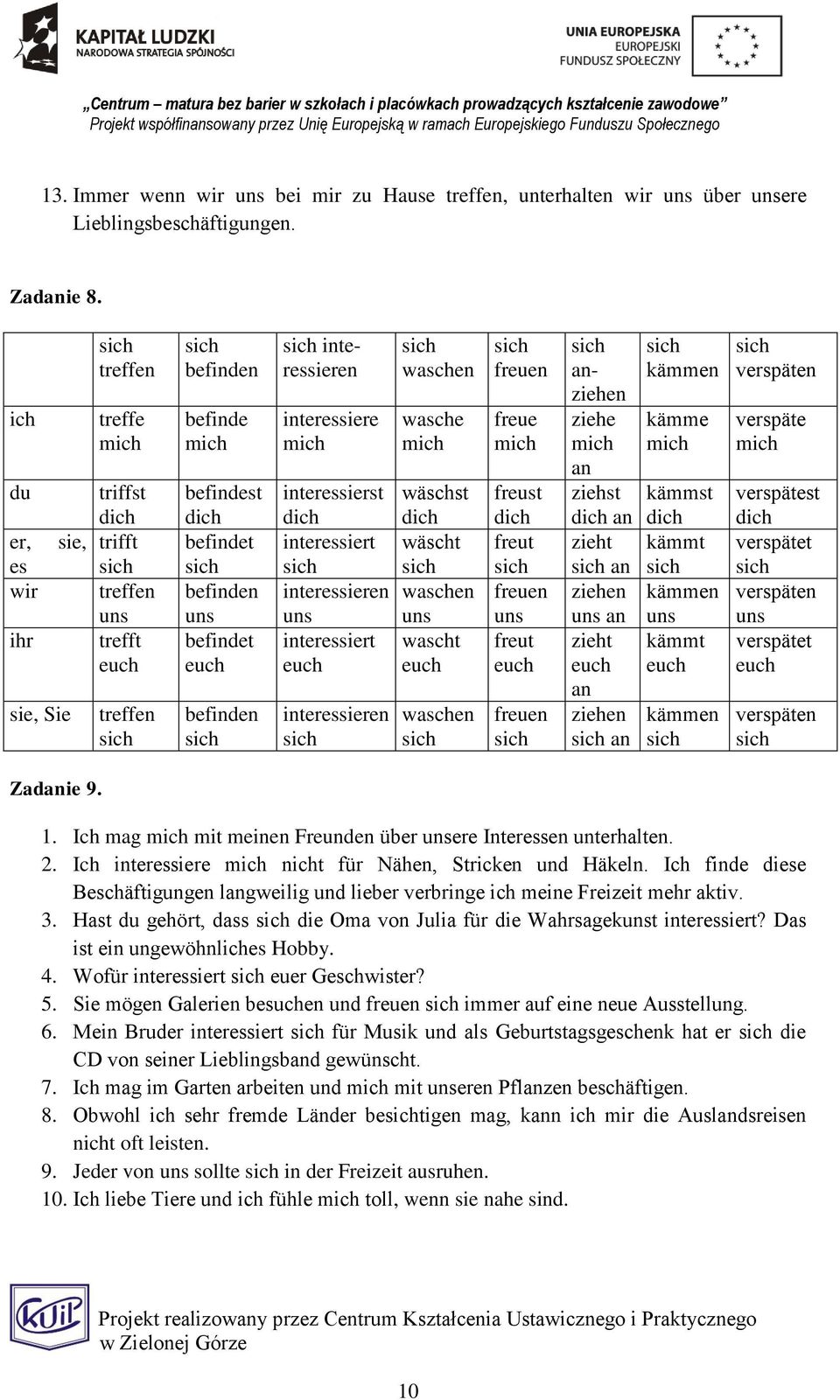 interessiert interessieren interessiert interessieren waschen wasche wäschst wäscht waschen wascht waschen freuen freue freust freut freuen freut freuen anziehen ziehe an ziehst an zieht an ziehen an