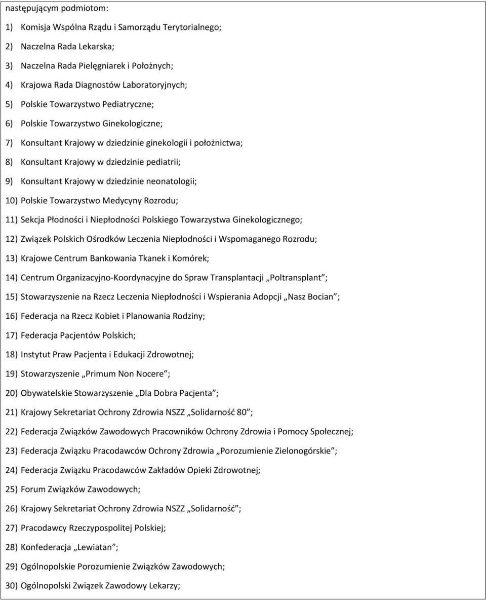 Krajowy w dziedzinie neonatologii; 10) Polskie Towarzystwo Medycyny Rozrodu; 11) Sekcja Płodności i Niepłodności Polskiego Towarzystwa Ginekologicznego; 12) Związek Polskich Ośrodków Leczenia