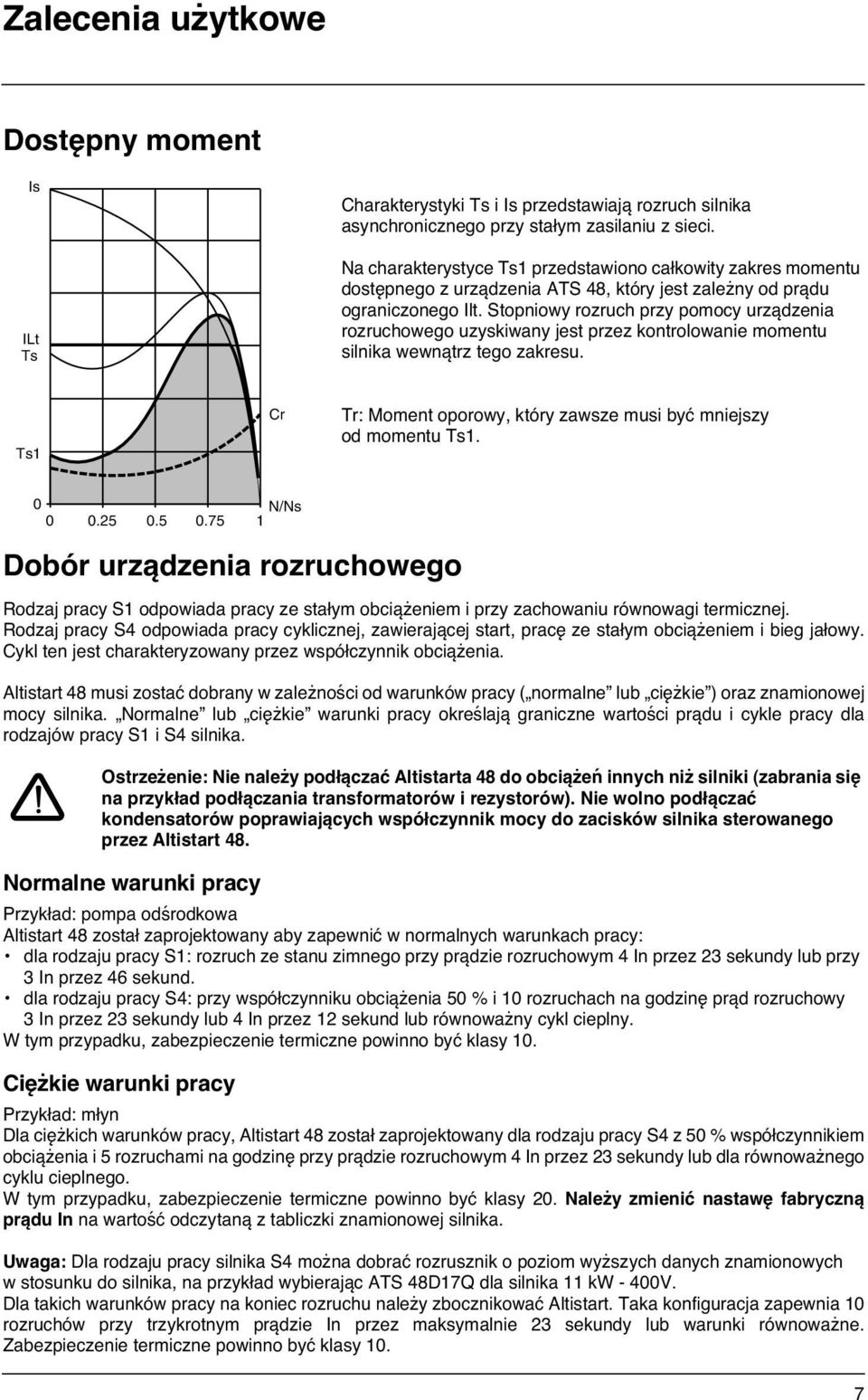 Stopniowy rozruch przy pomocy urządzenia rozruchowego uzyskiwany jest przez kontrolowanie momentu silnika wewnątrz tego zakresu.