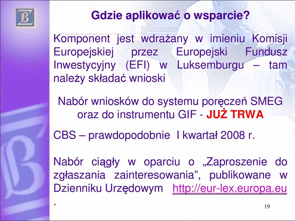 Luksemburgu tam nale y sk ada wnioski Nabór wniosków do systemu por cze SMEG oraz do instrumentu GIF