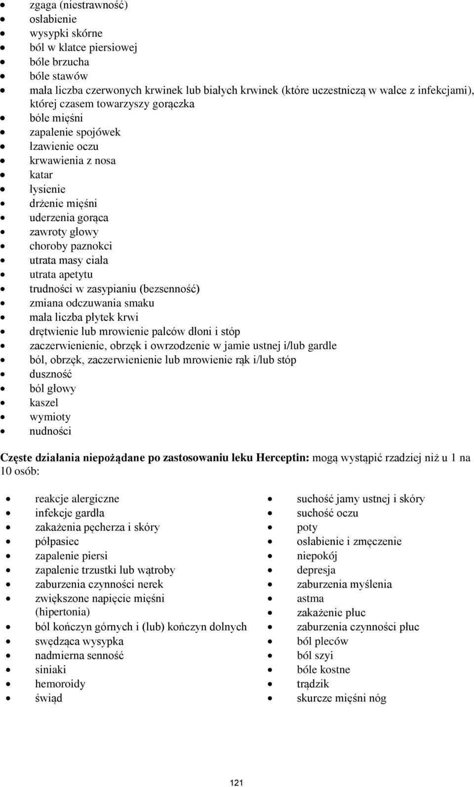 apetytu trudności w zasypianiu (bezsenność) zmiana odczuwania smaku mała liczba płytek krwi drętwienie lub mrowienie palców dłoni i stóp zaczerwienienie, obrzęk i owrzodzenie w jamie ustnej i/lub