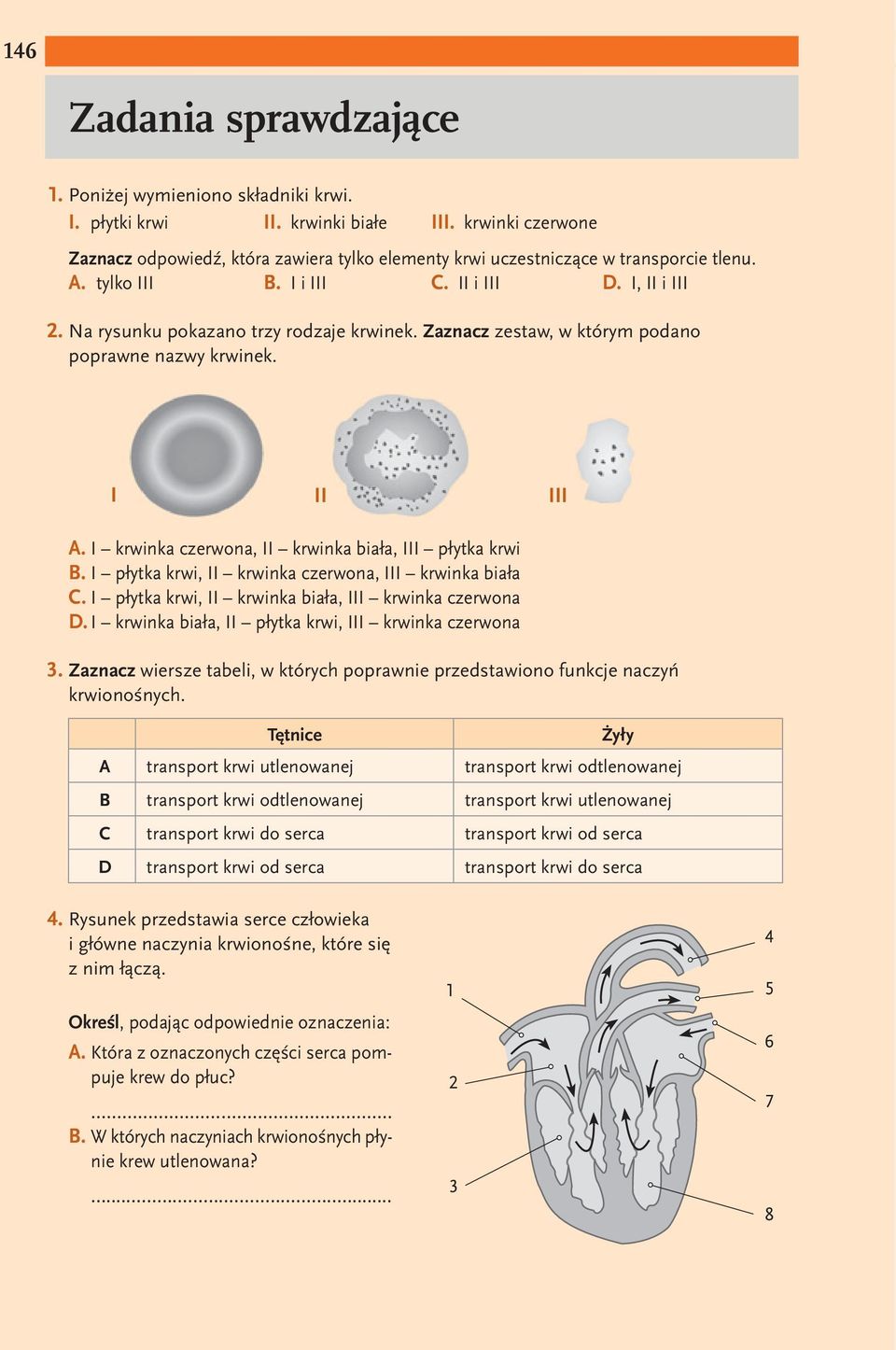 Zaznacz zestaw, w którym podano poprawne nazwy krwinek. I II III A. I krwinka czerwona, II krwinka biała, III płytka krwi B. I płytka krwi, II krwinka czerwona, III krwinka biała C.