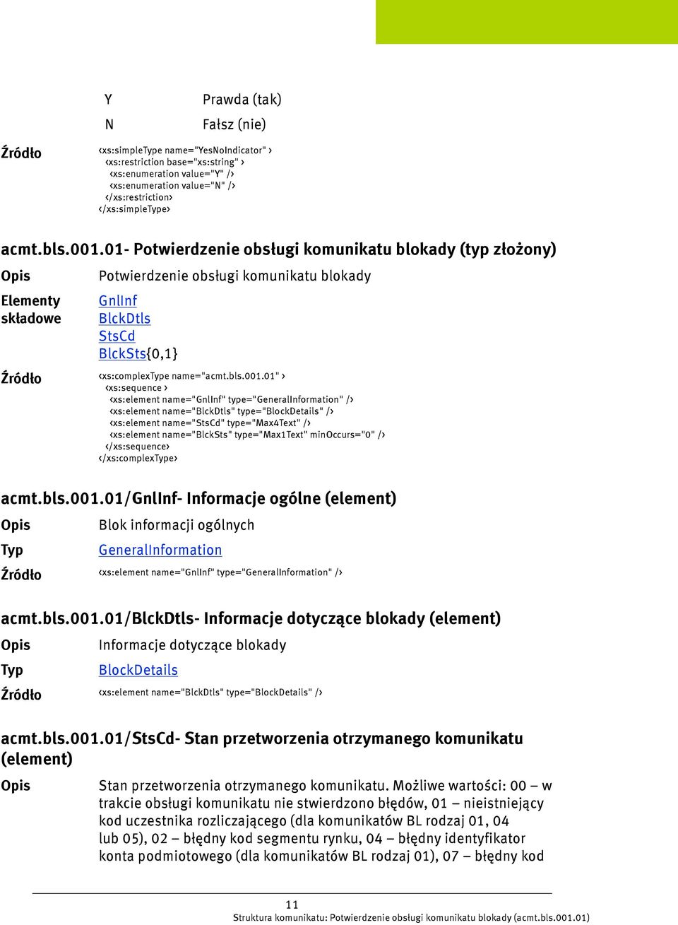 01" > <xs:sequence > <xs:element name="gnlinf" type="generalinformation" /> <xs:element name="blckdtls" type="blockdetails" /> <xs:element name="stscd" type="max4text" /> <xs:element name="blcksts"