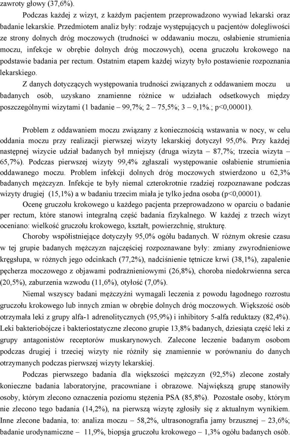 moczowych), ocena gruczołu krokowego na podstawie badania per rectum. Ostatnim etapem każdej wizyty było postawienie rozpoznania lekarskiego.